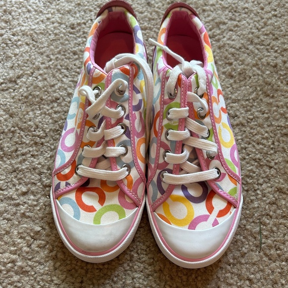 Coach Authentic "Barrett" Rainbow Monogram Print Sneakers Size 7.5 - Picture 1 of 6